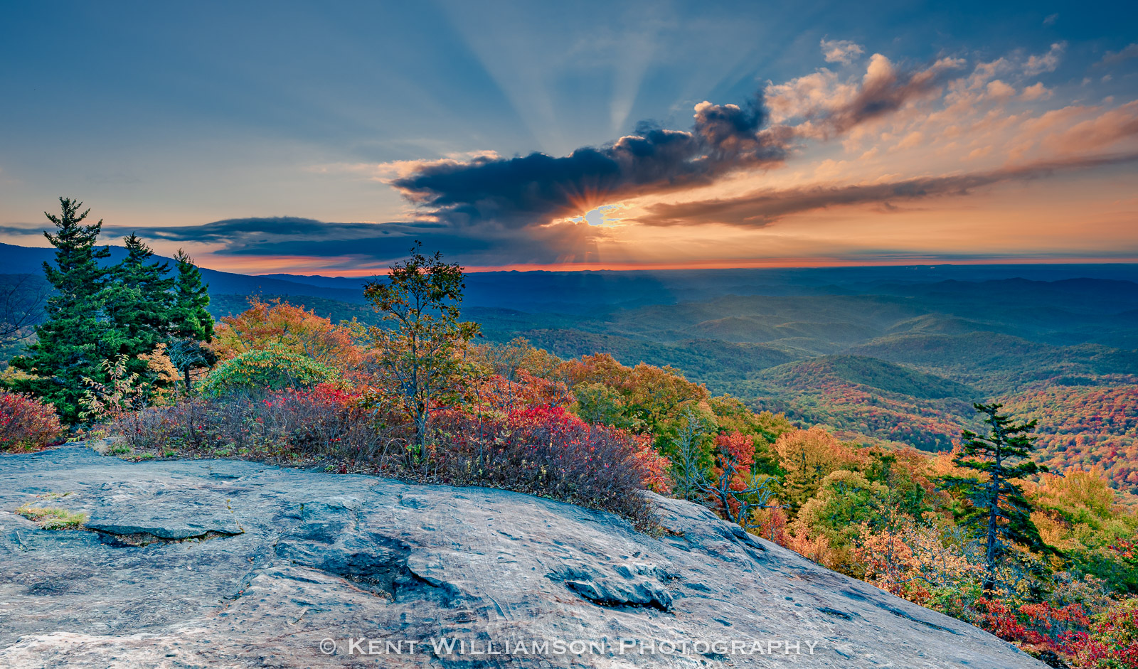 Cloudy sunrise at Beacon Heights in North Carolina in Autumn