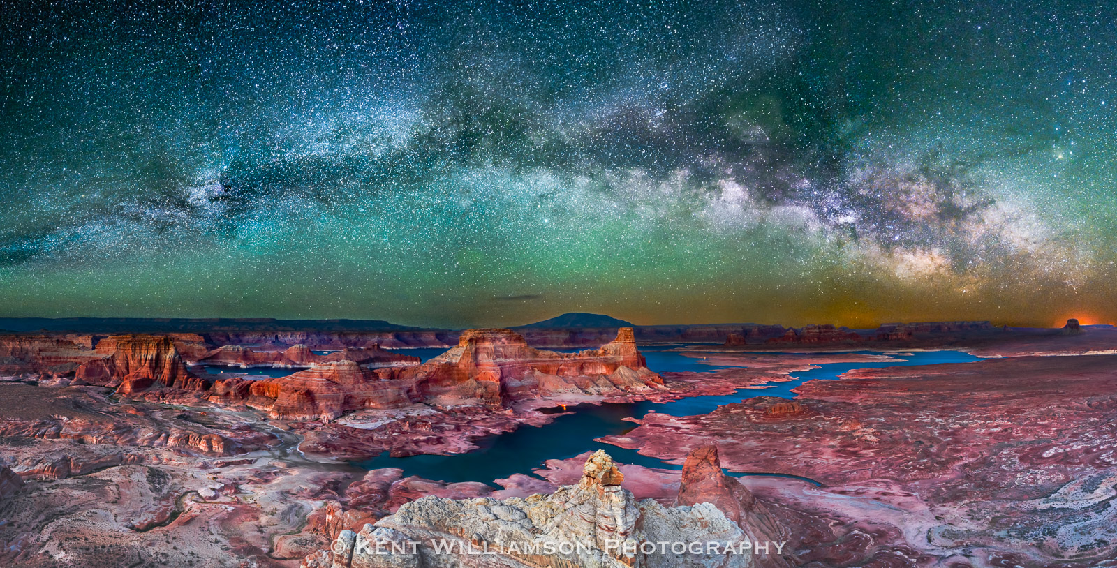 Milky Way over Lake Powell A clear night over Lake Powell provided a beautiful display of the Milky Way. Light solution at the horizon casts an eerie color...