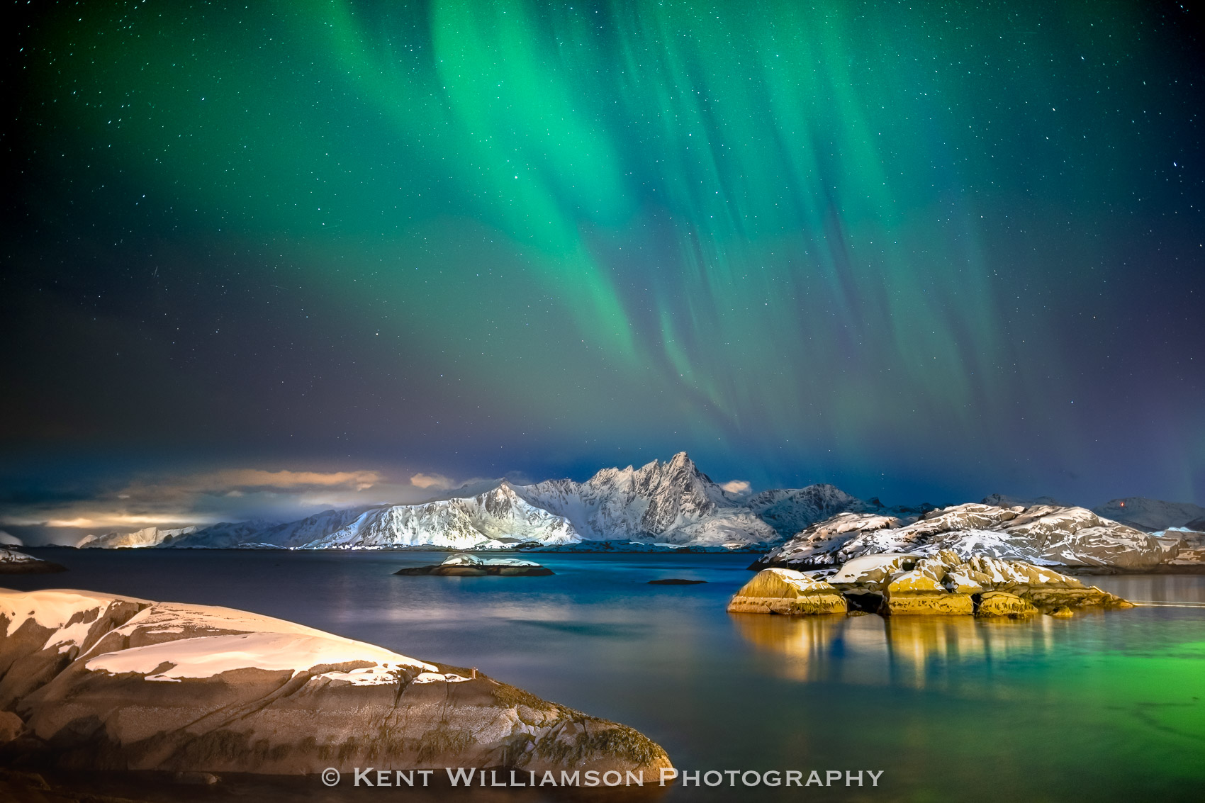 Dancing Northern lights bring the night sky to life over Mortsund, Norway.  This image won the Landscape Photography Contest...