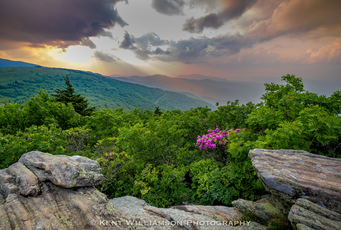 Sunset and storm over Roan Mountain